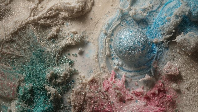 Colorful Glitter Swirls with Blue and Pink Highlights in a Sand Texture