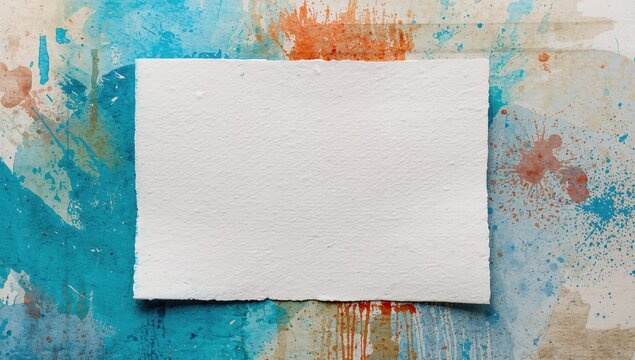 Blank Textured Paper on Abstract Colorful Paint Background