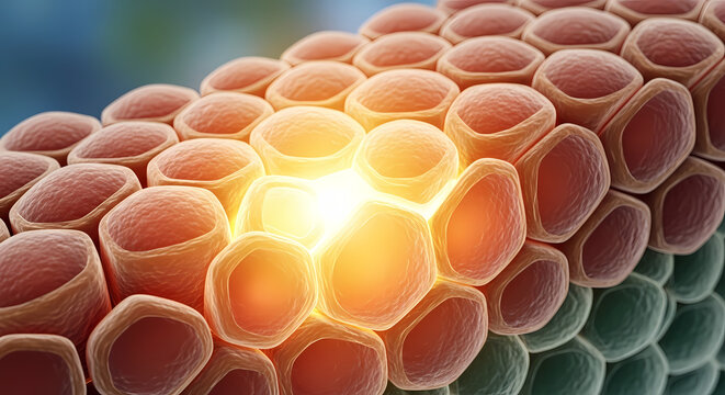 Abstract Biological Cells Group Glowing With Light