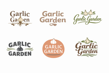 Obraz premium Garlic garden logo concept collection for organic food brands, farms, and healthy natural product packaging design