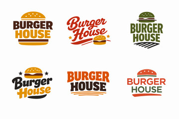 Naklejka premium Burger house logotype collecting illustrating modern, retro, and vintage style designs for restaurants and fast food brands