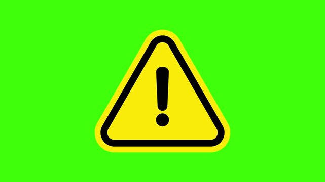 Caution symbol video animation on green screen displaying warning sign with exclamation mark. 4k video