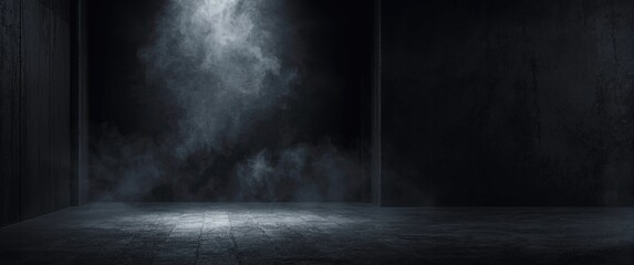 Obraz premium Mysterious Dark Room with Fog and Spotlight Creating Dramatic Atmosphere