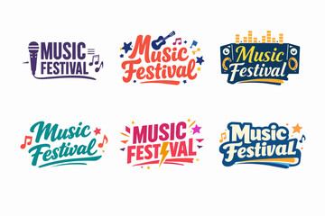 Obraz premium Music festival logo set offering creative event typography designs with musical instruments and graphic elements