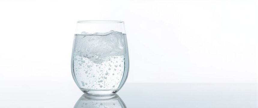 Glass of Water with Bubbles and Splash Isolated on White Background