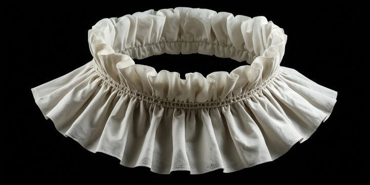 Ruffled White Collar on Black Background - Close-Up, Elegant, Soft Texture