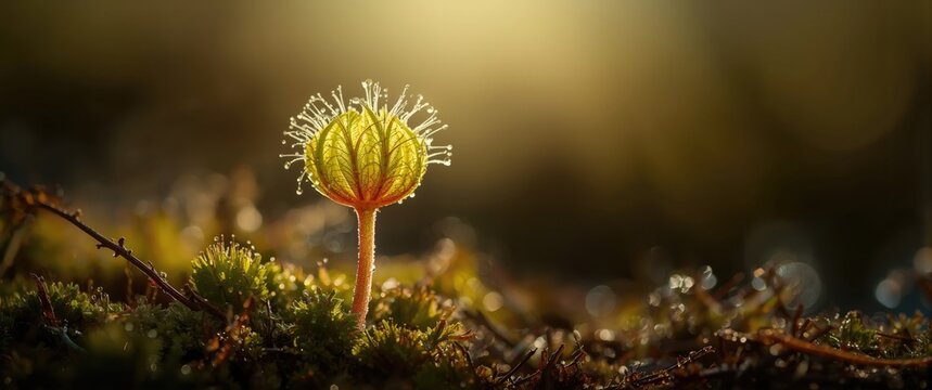 Moss Plant Growing in Sunlight - Forest Floor Close-Up, Warm Glow