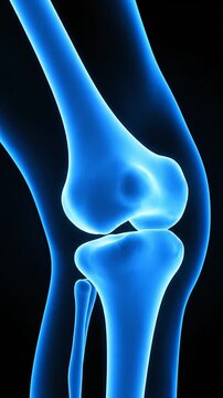 Blue medical 3D scan of human knee joint.