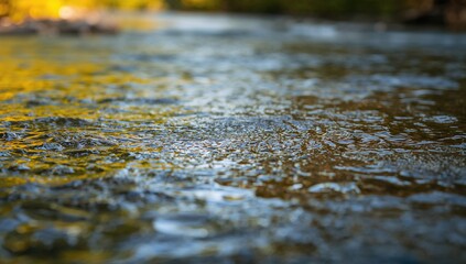 Fototapeta premium Rippling Water Surface in a Stream with Sunlit Reflections
