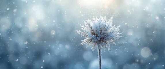Obraz premium Frosty Plant Blooming in Winter Light with Soft Bokeh Background