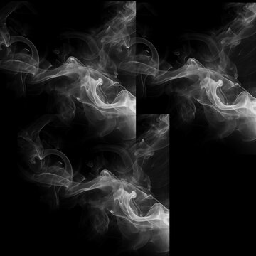 White Smoke Wisps Set on Black Background - Ethereal Abstract Swirling Plumes