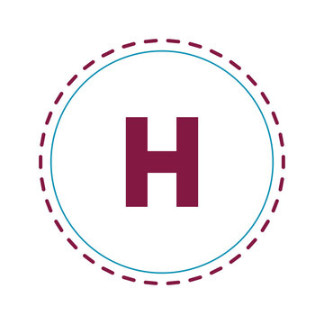 Letter H monogram badge in dashed ring frame, decorative alphabet initial vector
