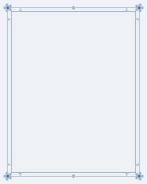 Wedding invitation background with double keyline and flower corners, dusty blue