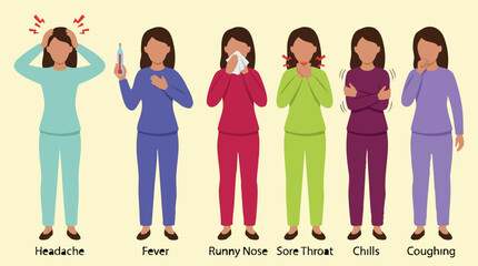 Obraz premium Illustration of common flu and cold symptoms for health awareness