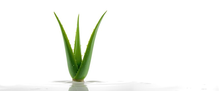 Aloe Vera Plant with Water Droplets Isolated on White Background