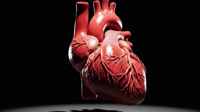 3d render of a realistic human heart anatomy isolated on black background