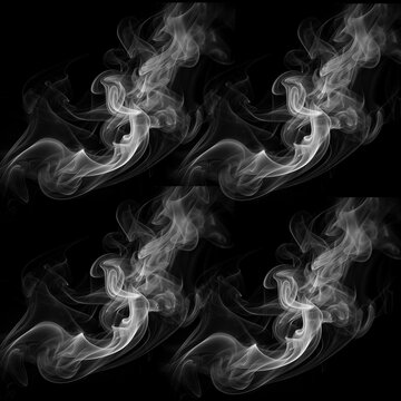 White Smoke Brush Set on Black Background - Abstract Ethereal Swirling Plumes