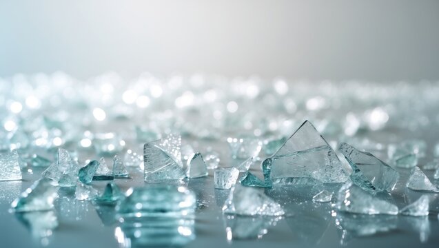 Texture of shattered small glass fragments. Background of jagged glass shards prepared for remelting.