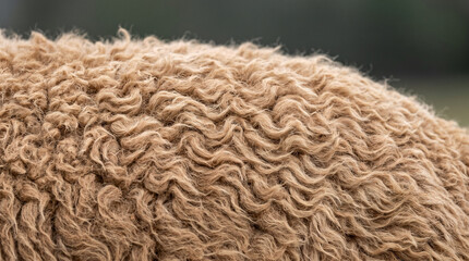 Fototapeta premium Macro texture of thick curly brown fleece on an alpaca or sheep