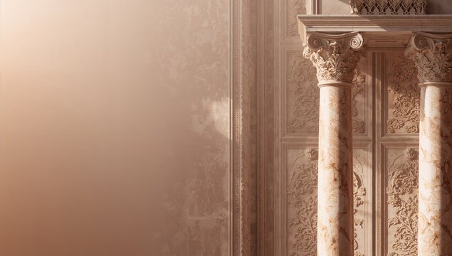Elegant Roman Columns Against a Textured Wall in Soft Natural Light