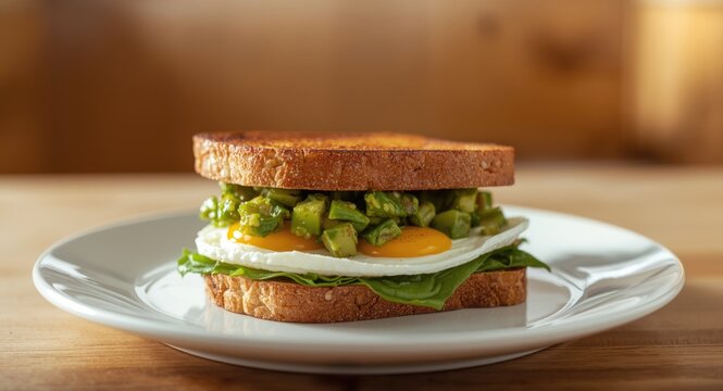 Vegetable and Egg Sandwich on a Plate with Toasted Bread