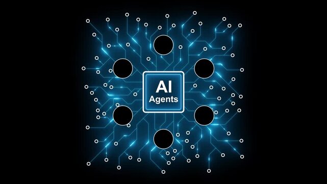 Ai agents concept: digital neural network and artificial intelligence processor technology background