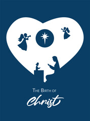 Fototapeta premium Nativity scene with the Star of Bethlehem and Jesus Mary angels. Concept of the Birth of Jesus Christ.