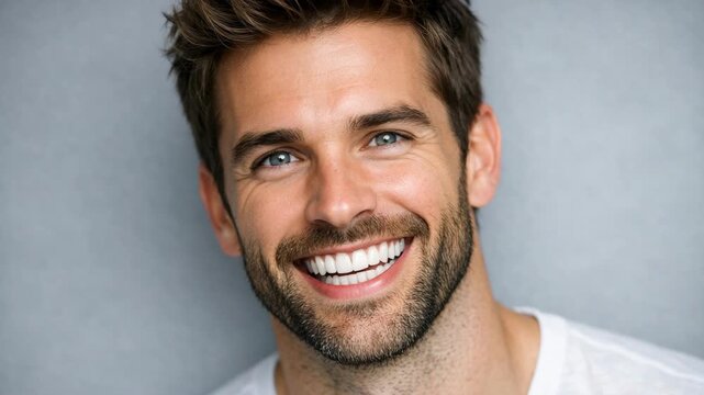 Young man smiling towards camera.