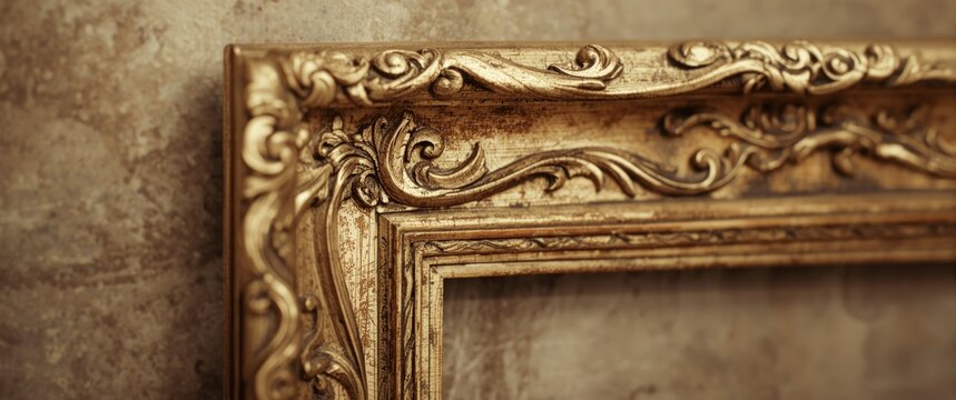 Ornate engraving on a decorative vintage picture frame