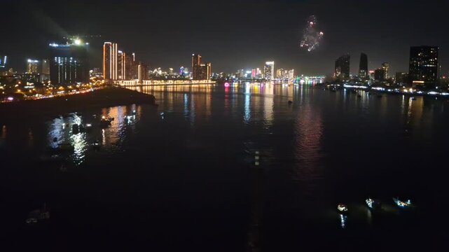 Da Nang, Vietnam - July 12 2026: Firework display alongside the Han river.