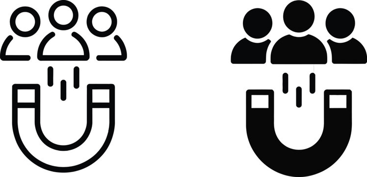 Magnet icon featuring people silhouettes for customer retention, lead generation, marketing strategy, audience engagement, and business growth concepts.