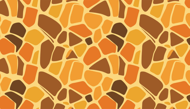 Seamless exotic animal print background replicating the natural brown, orange, and yellow patterns of giraffe skin.