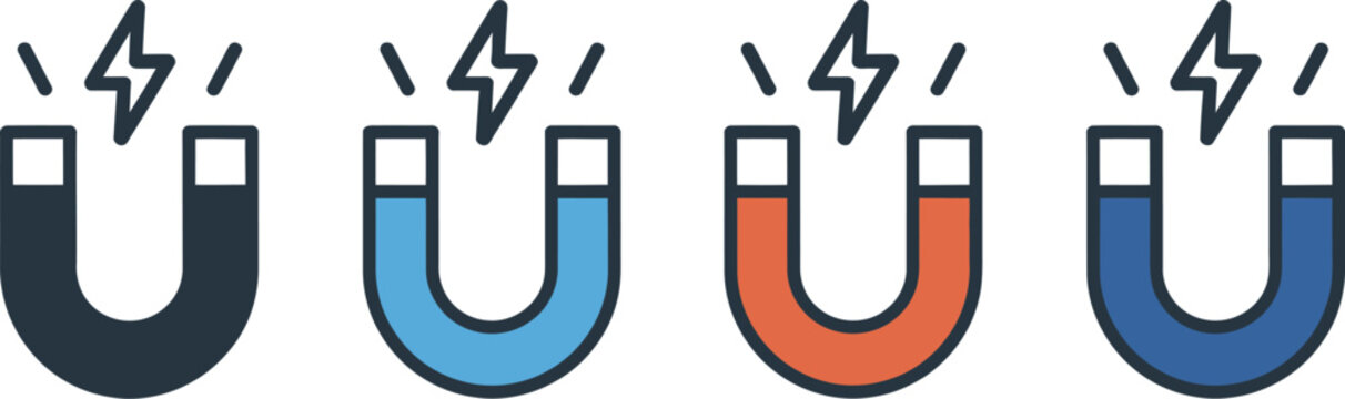 Magnet icons featuring magnetic attraction, lead generation, business growth, physics concepts, and marketing strategy symbols in multiple styles.