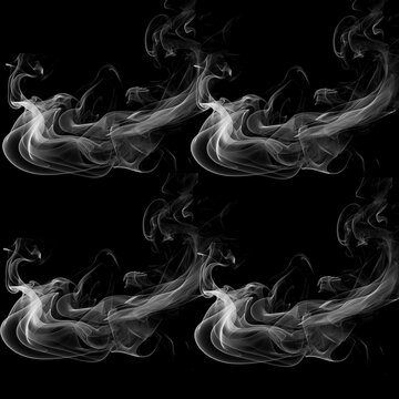 Abstract Swirling Smoke Plumes on Black Background - Rising Fog Mist Overlays