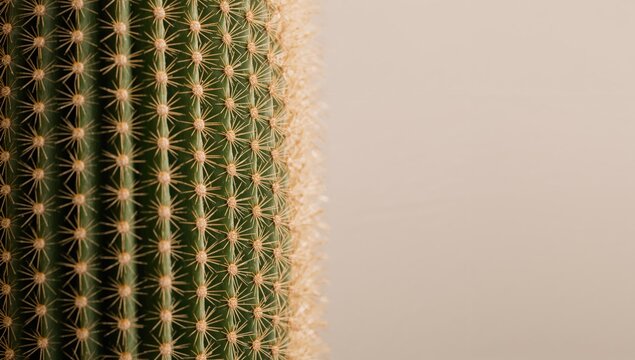 Cactus Closeup with Textured Spines Against a Soft Background