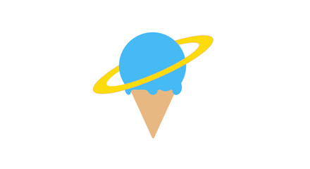 Blue ice cream cone with yellow ring resembling planet Saturn on white background © paig