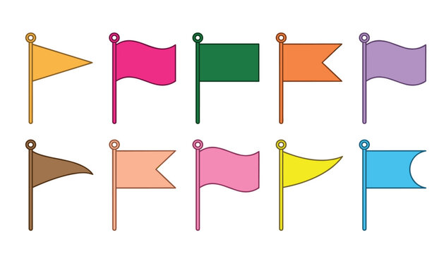 Colorful map marker flag and blank pennant vector set. Location pointers, transparent background navigation icons.