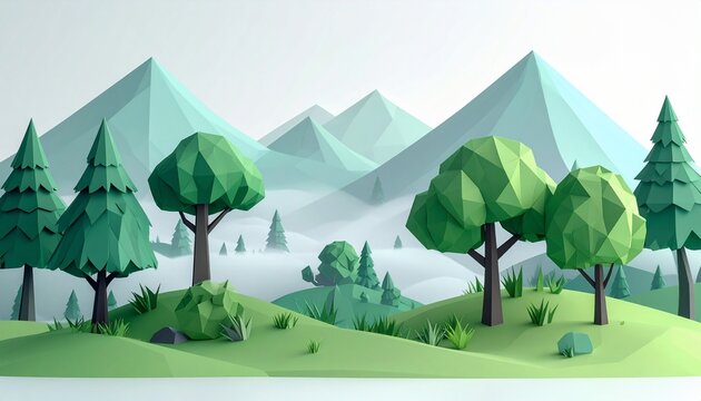 Low Poly Landscape - A Serene Digital Rendering of Natures Beauty.