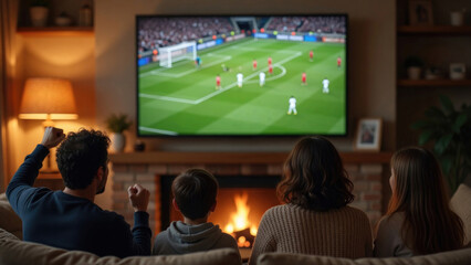 Obraz premium Family gathered, cheering on their favorite team, excitement fills room, cozy atmosphere