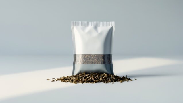 New square tea bag isolated on white, top view.