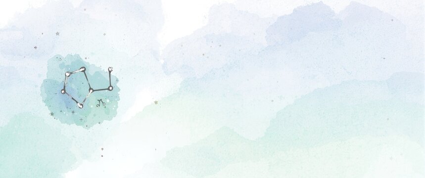 Cassiopeia Constellation in Watercolor Sky with Soft Blue and Green Tones