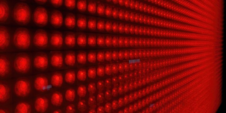 Red LED Light Display with a Grid Pattern in a Dark Setting