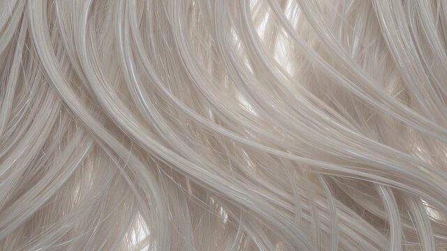 Beautiful shiny blonde hair texture waving in slow motion against a white background, representing hair care, wellness, and beauty concepts for cosmetics and salon advertising