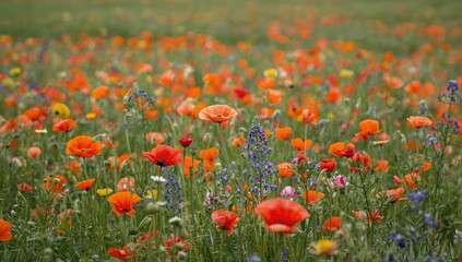 Fototapeta premium Colorful wildflower field with red and purple blooms