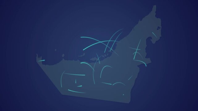 UAE Map with Luminous Digital Network, Innovation, Telecommunications and Global Connectivity Background