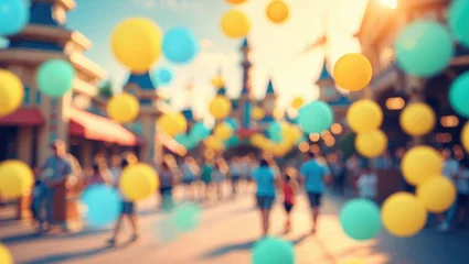 The vintage tone Abstract blurred picture of a theme park during the day with bokeh for background use. © vxnaghiyev