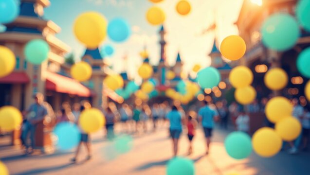 The vintage tone Abstract blurred picture of a theme park during the day with bokeh for background use.