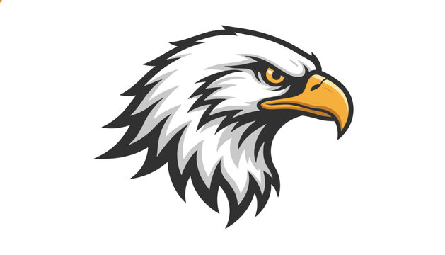 Majestic bald eagle head mascot illustration with sharp gaze and detailed feathers isolated on a clean white background.