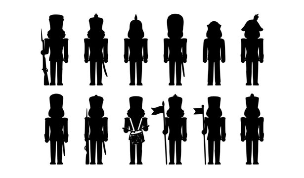 Nutcracker Soldier Silhouette Icons Christmas Vector Set