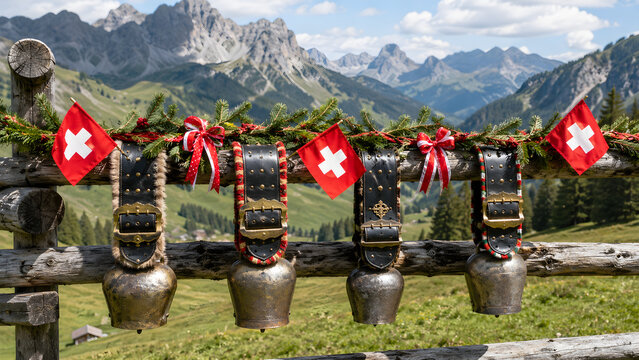 Swiss National Day Cowbell Fence Decoration